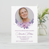 Chic Photo 69e anniversaire invitation Floral Purp (Debout devant)
