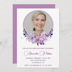 Chic Photo 71e anniversaire invitation Floral Purp