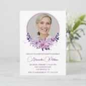 Chic Photo 77e anniversaire invitation Floral Purp (Debout devant)