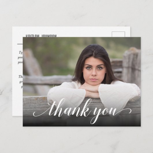 Chic Photo Afstuderen White Script Hartelijk dank Briefkaart (Voorkant / Achterkant)