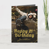Chic Photo Black & Gold Happy Birthday Kaart (Voorkant)