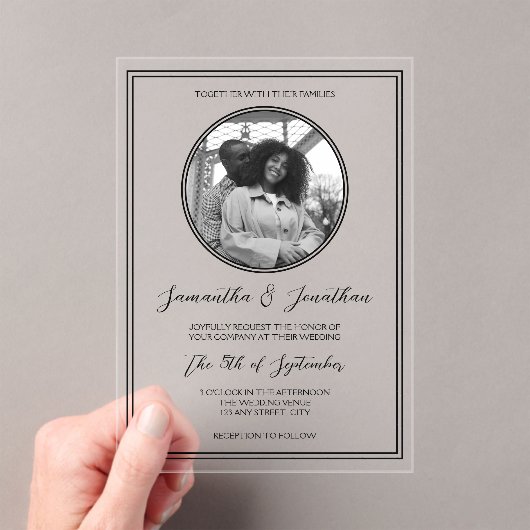 Chic Photo Classic Kalligrafie Script Wedding Acryl Uitnodigingen (Insitu (Draagbaar))
