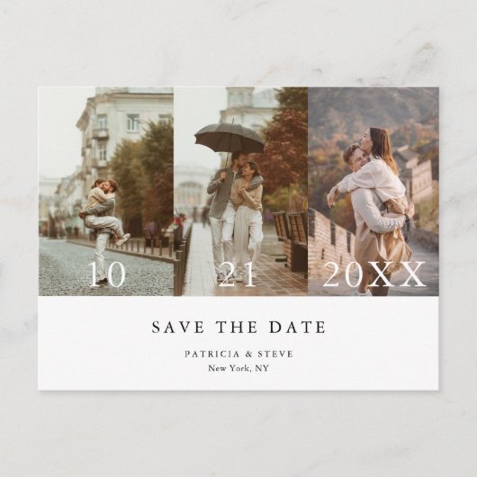 Chic Photo Collage Minimalist Bewaar de datum Aankondigingskaart (Voorkant)