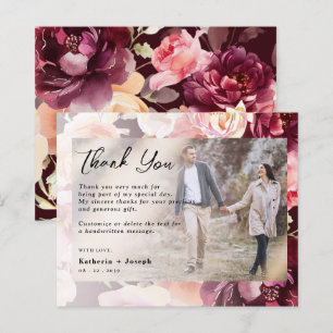 Chic Photo Floral Bourgogne mariage Merci cartes