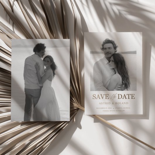 Chic Photo Noir & Blanc Texte Or Save the Date