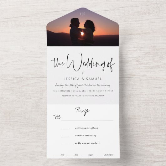 Chic Photo Wedding All In One Uitnodiging (Binnen)