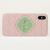 Chic Pink Arching Scallops Soft Green Monogram Nam Case-Mate iPhone Case (Achterkant (horizontaal))