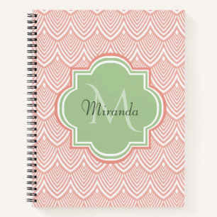 Chic Pink Arching Scallops Soft Green Monogram Nam Notitieboek