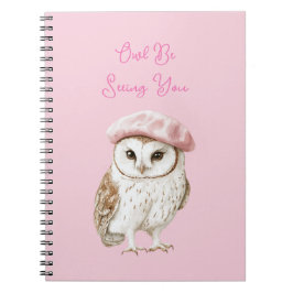 Chic Pink Beret Brown White Owl Be Seeing You Notitieboek