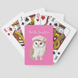 Chic Pink Beret Brown White Owl Be Seeing You Pokerkaarten