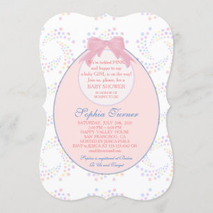 Chic Pink Bib Ribbon Girl BABY SHOWER Invite Kaart