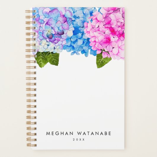 Chic Pink Blue Floral Hydrangea Garden Planner (Voorkant)