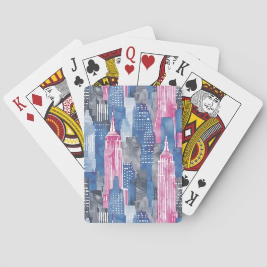 Chic Pink Blue Summer City Pokerkaarten (Achterkant)