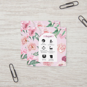 Chic Pink Boho Tropische Bohemen Waterverf Floral Vierkante Visitekaartje