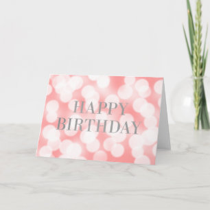 Chic Pink Bokeh Lights Faux Silver Happy Birthday Kaart