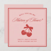 Chic Pink Bow Cherry Matron of Honor Proposal Card Kaart (Voorkant / Achterkant)