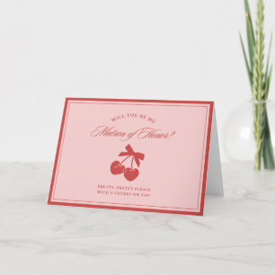 Chic Pink Bow Cherry Matron of Honor Voorstel Kaar Bedankkaart
