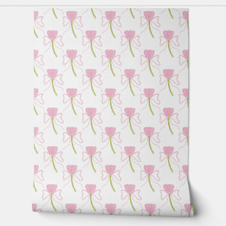 Chic Pink Bow & Flower Watercolor Pattern Wallpa Behang