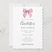 Chic Pink Bow Girl Baby Shower Invitation (Devant)