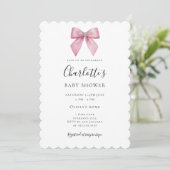 Chic Pink Bow Girl Baby Shower Invitation (Debout devant)