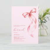 Chic Pink Bow Girly Galentine's Day Brunch Party Kaart (Staand voorkant)