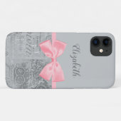 Chic Pink Bow Girly Parisian Ephemera and Name Case-Mate iPhone Case (Achterkant (horizontaal))
