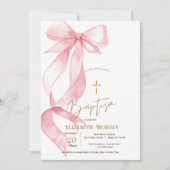Chic Pink Bow Gold Cross Baptism Kaart (Voorkant)