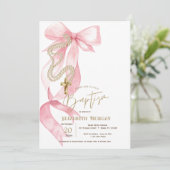 Chic Pink Bow Pearls Cross Baptism Kaart (Staand voorkant)