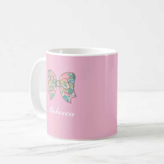 Chic Pink Bow Personalized Name Two-Tone Mug (Devant gauche)