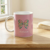 Chic Pink Bow Personalized Name Two-Tone Mug Koffiemok