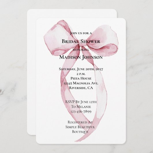 Chic Pink Bow Vrijgezellenfeest Kaart (Voorkant / Achterkant)