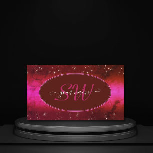 Chic Pink Burgundy Marged Glitter Stars Initialen Visitekaartje