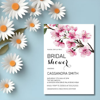 Chic Pink Cherry Blossom Floral Vrijgezellenfeest Kaart