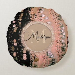 Chic Pink Coral and Black Gypsy Scarf Rond Kussen