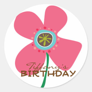 Chic Pink Daisy Pop Girl's Birthday Party Favor Ronde Sticker