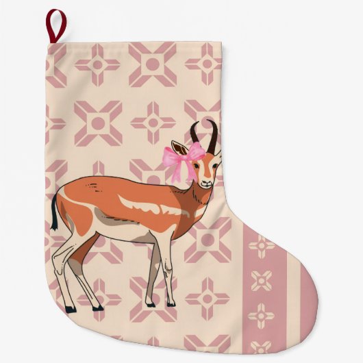 Chic Pink Doe-patterned Christmas Grote Kerstsok (Voorkant)