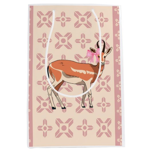 Chic Pink Doe-patterned Christmas  Medium Cadeauzakje (Voorkant)