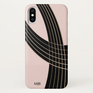 Chic Pink en Black Art Deco Curves met monogram iPhone X Hoesje