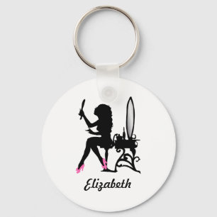 Chic Pink en Black Woman of Mode Silhouette Sleutelhanger