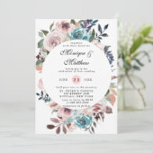 Chic Pink en Blauwgroen Waterverf Peonies Wedding Kaart (Staand voorkant)