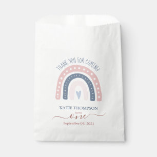 Chic Pink en Blue Rainbow Boho First Birthday Bedankzakje