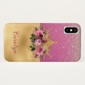 Chic Pink en Gold Floral Crown Case-Mate iPhone Case (Achterkant (horizontaal))