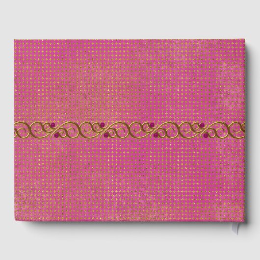 Chic Pink en Gold Hearts Wedding Guest Book Gastenboek (Achterkant)
