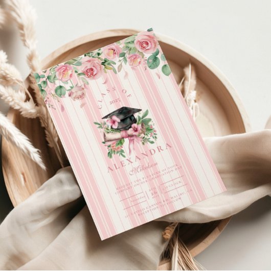 Chic Pink Floral Afstuderen Kaart