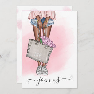 Chic Pink Floral Bachelorette Monogram Kaart