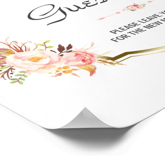 Chic Pink Floral Gold Wedding Guestbook Poster (Hoek)