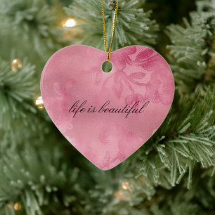 Chic Pink Floral Lace Keramisch Ornament