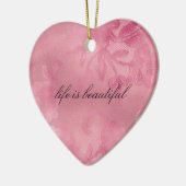 Chic Pink Floral Lace Keramisch Ornament (Links)