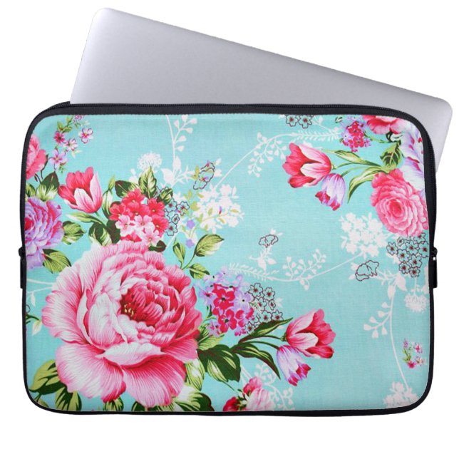  Chic Pink Floral-laptophoes Laptop Sleeve (Voorkant)