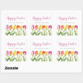 Chic Pink Floral Tulips Happy Pasen Vierkante Sticker (Vel)